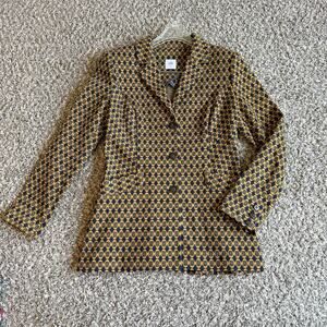 Cabi 3372 Kensington Proper Standout Jacket Knit Medallion Blazer Gold XS NEW